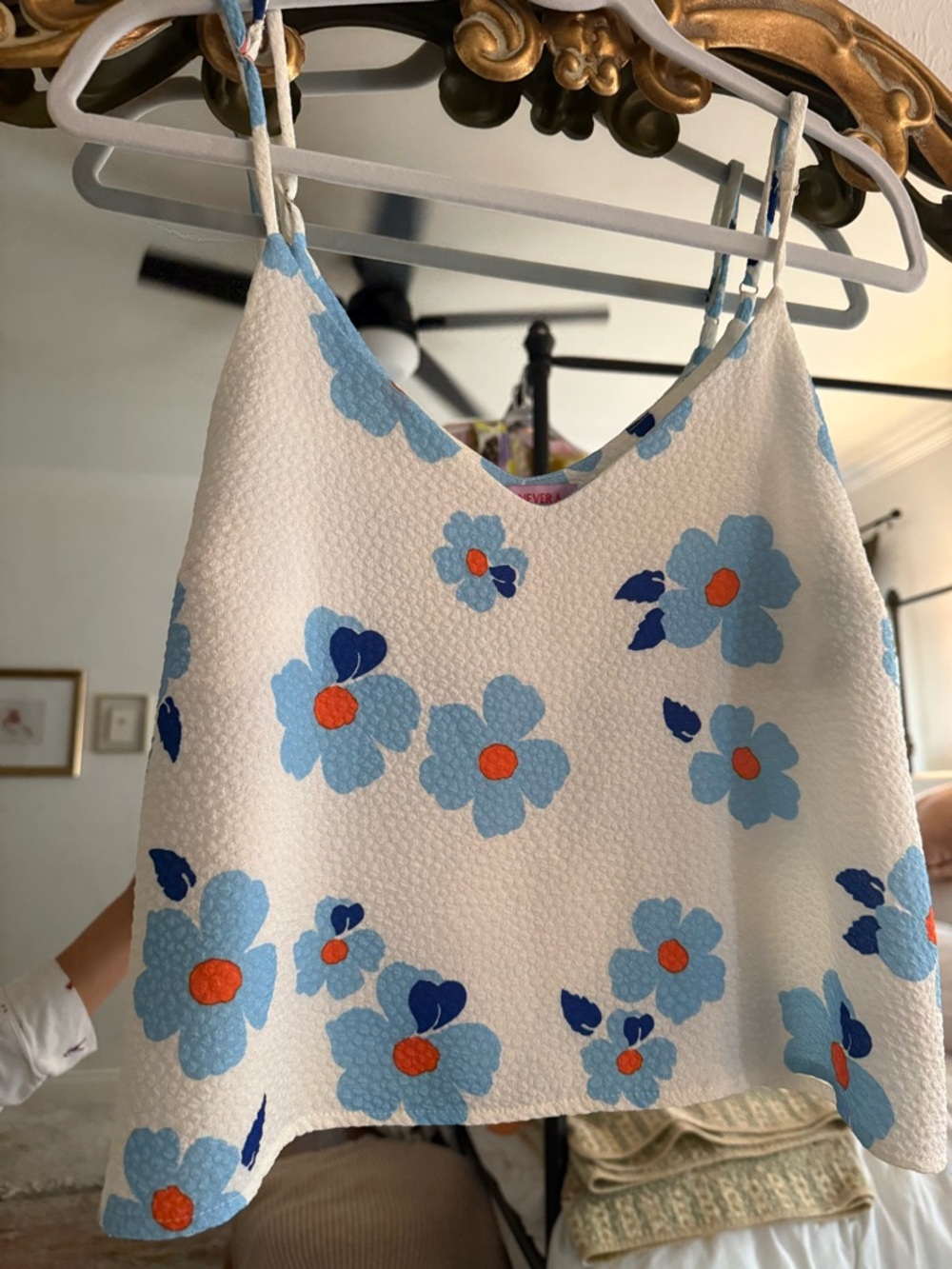 Wallflower White Floral V-Neck Camisole with Blue Flowers